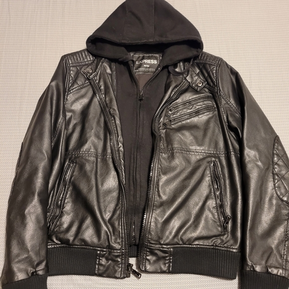 Other - Mens Express Leather Bomber with detachable hood.